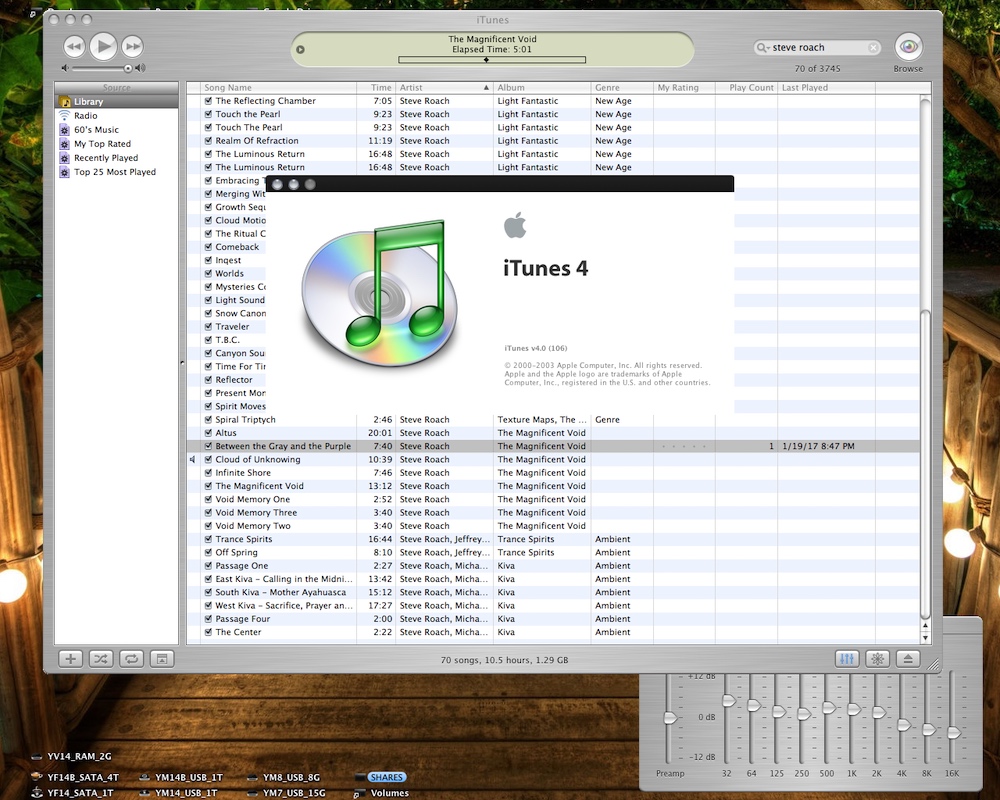 iTunes 4 About Dialog and Music Library (2003)